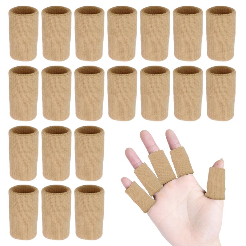 FUIPVGI 20 Pcs Finger Compression Sleeves, Breathable Finger Protectors Finger Sleeve Finger Support, Thumb Protector Thumb Bandage for Arthritis, Compression Finger Bandage (Nude) - Image 1